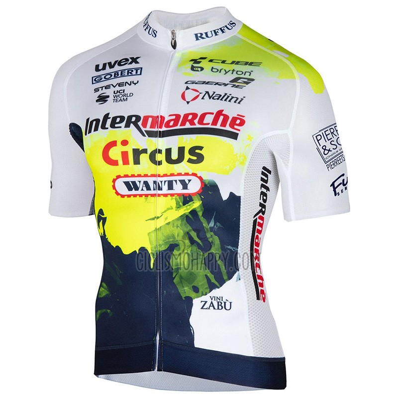 Intermarche Circus Wanty Cycling Jersey Bib Short 2023 Short Sleeve White Yellow